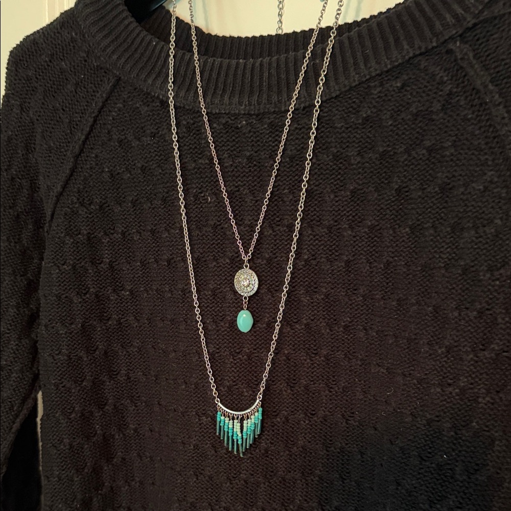 Elegant Silver and Turquoise Layered Necklace